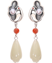 Unique Silk Sterling Silver Jade Agate Drop Earrings