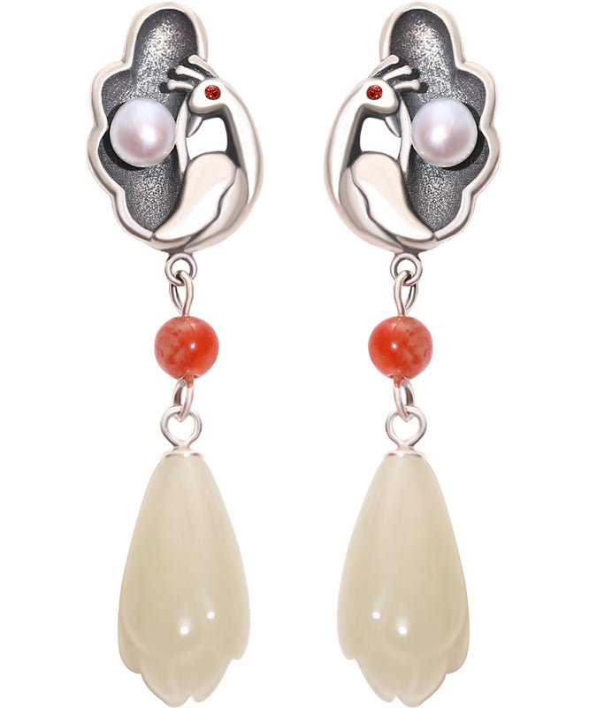 Unique Silk Sterling Silver Jade Agate Drop Earrings