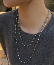 Unique Silk Sterling Silver Pearl Crystal Gratuated Bead Necklace