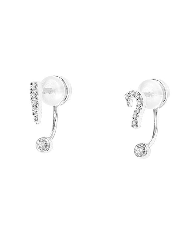 Unique Silk Sterling Silver Zircon Asymmetric Stud Earrings