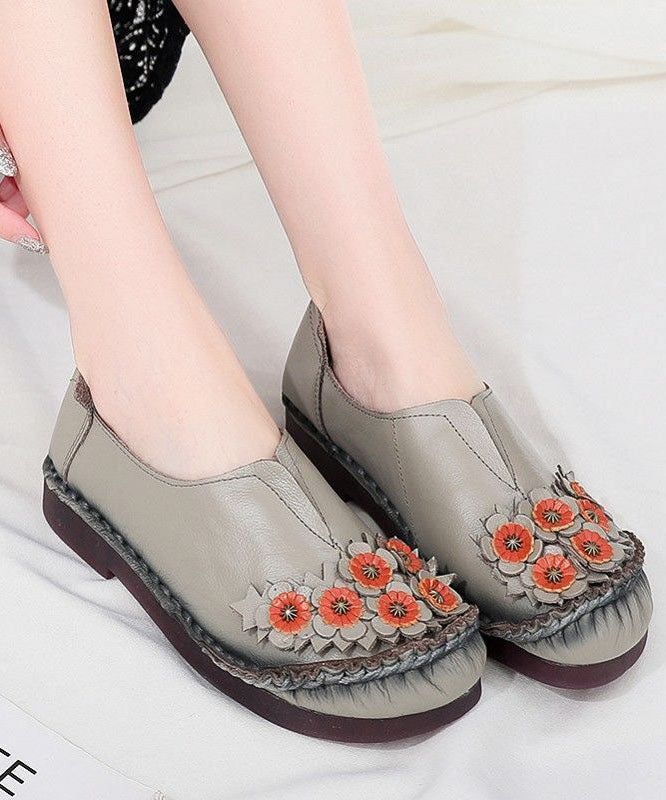 Unique Splicing Flat Shoes For Women Red Floral Cowhide Leather