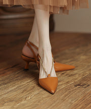 Unique Splicing High Heel Sandals Orange Sheepskin Pointed Toe