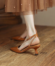 Unique Splicing High Heel Sandals Orange Sheepskin Pointed Toe