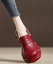 Unique Splicing Platform Versatile Loafers Red Faux Leather