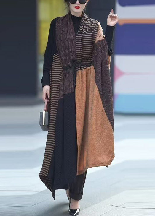 Unique Striped Asymmetrical Patchwork Knit Coats Spring