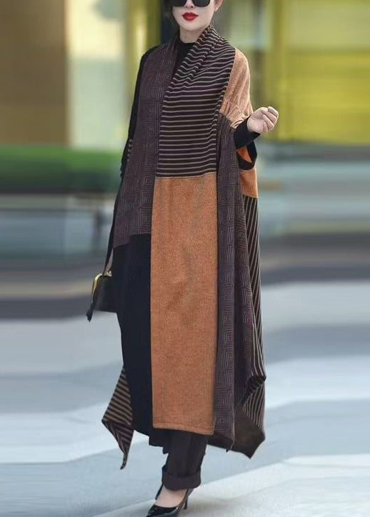 Unique Striped Asymmetrical Patchwork Knit Coats Spring