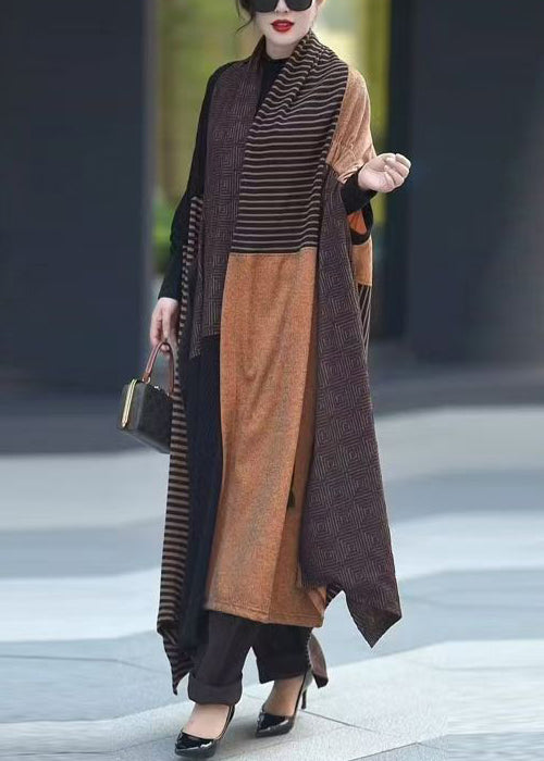 Unique Striped Asymmetrical Patchwork Knit Coats Spring