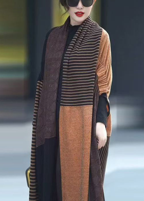 Unique Striped Asymmetrical Patchwork Knit Coats Spring