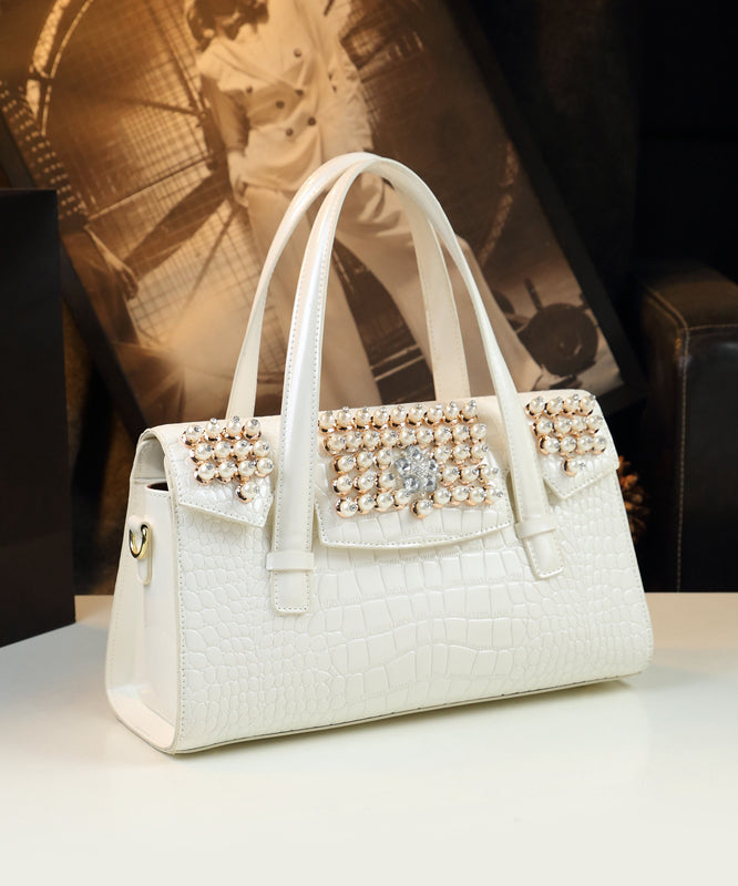 Unique White Alligator Pattern Zircon Faux Leather Tote Handbag