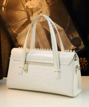 Unique White Alligator Pattern Zircon Faux Leather Tote Handbag