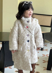 Unique White Asymmetrical Patchwork Girls Faux Fur Coat Winter