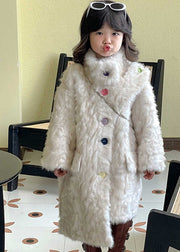 Unique White Asymmetrical Patchwork Girls Faux Fur Coat Winter