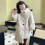 Unique White Asymmetrical Patchwork Girls Faux Fur Coat Winter