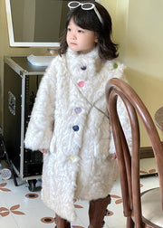 Unique White Asymmetrical Patchwork Girls Faux Fur Coat Winter