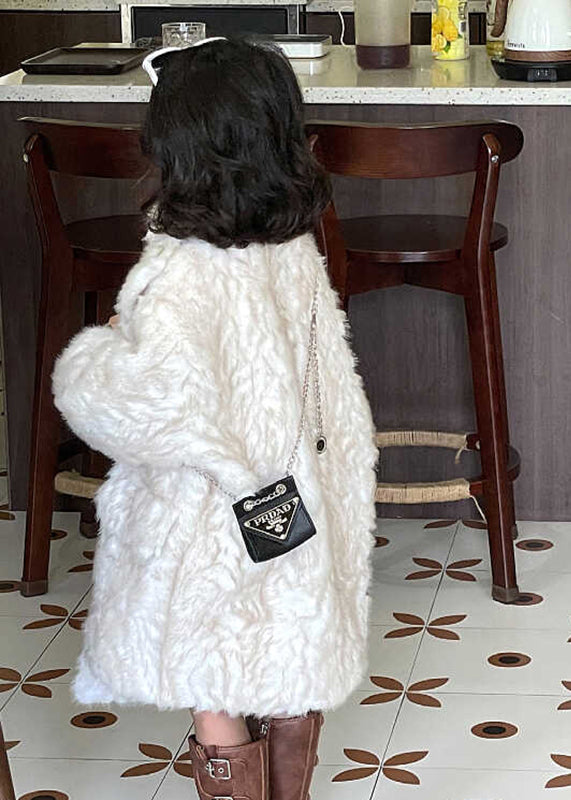 Unique White Asymmetrical Patchwork Girls Faux Fur Coat Winter