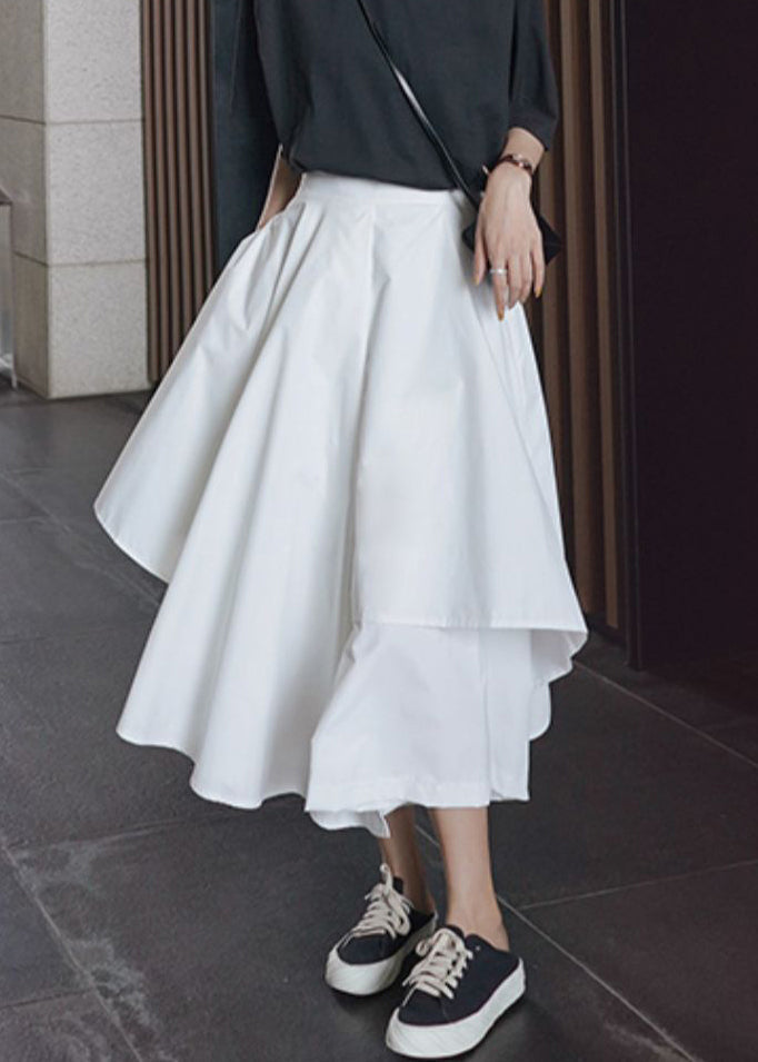 Unique White Asymmetrical Pockets Patchwork Cotton Pants Skirt Summer