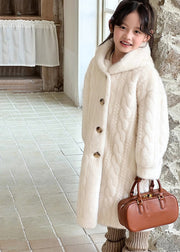 Unique White Button Kids Mink Velvet Maxi Hooded Coat Winter