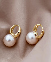 Unique White Copper Overgild Pearl Stud Earrings