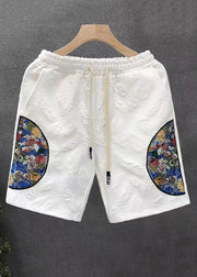 Unique White Embroideried Pockets Cotton Men Shorts Summer
