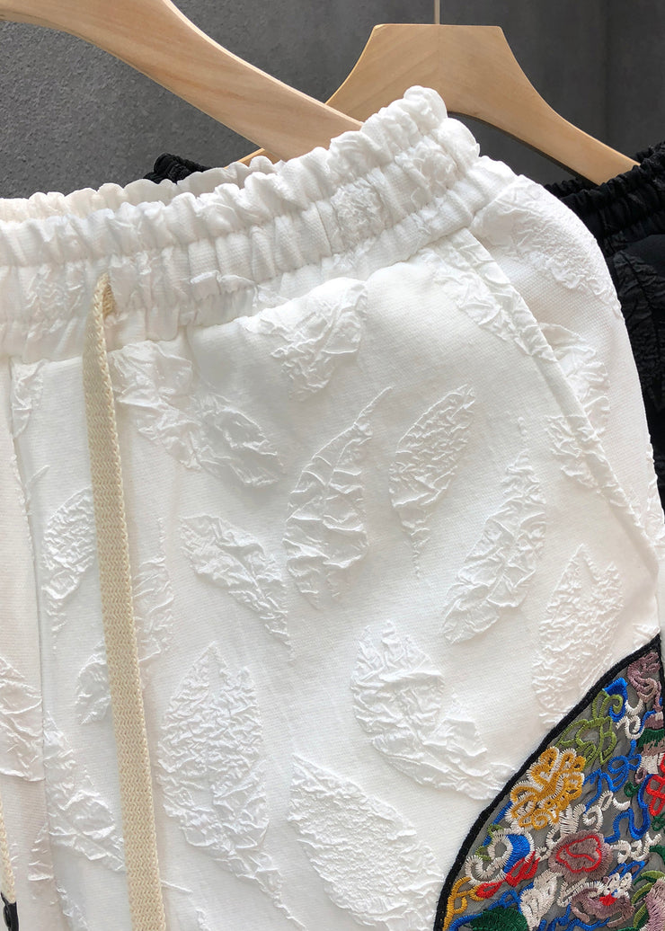 Unique White Embroideried Pockets Cotton Men Shorts Summer
