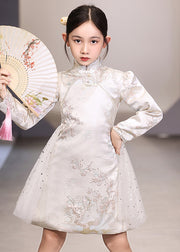 Unique White Embroideried Tulle Patchwork Girls Vacation Long Dresses Long Sleeve