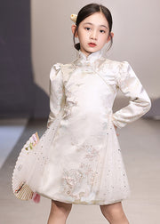 Unique White Embroideried Tulle Patchwork Girls Vacation Long Dresses Long Sleeve