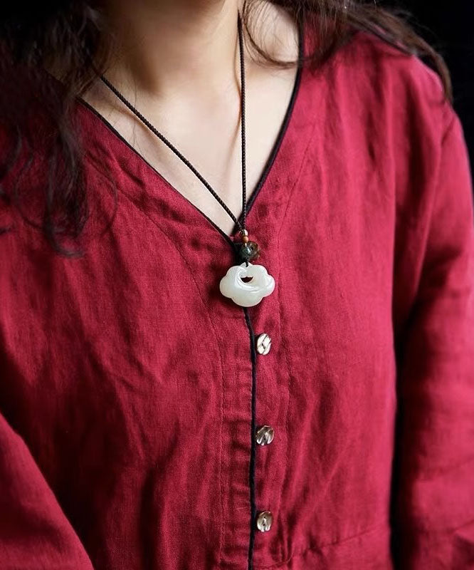 Unique White Hand Knitting Jade Pendant Necklace