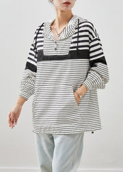 Unique White Oversized Striped Cotton Pullover Sweatshirt Fall