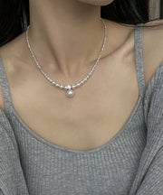 Unique White Pearl Zircon Broken Silver Pendant Necklace