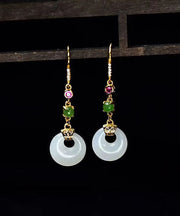 Unique White Sterling Silver Overgild Inlaid Jade Drop Earrings