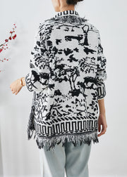 Unique White Tasseled Jacquard Knit Cardigan Fall