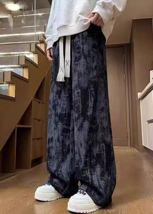 Unique White Tie Dye Elastic Waist Corduroy Men Pants Spring