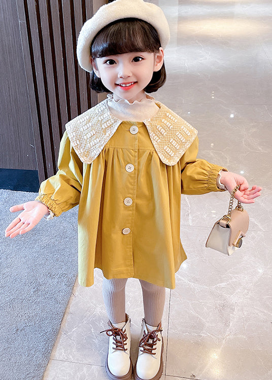 Unique Yellow Button Wrinkled Patchwork Cotton Baby Girls Trench Fall