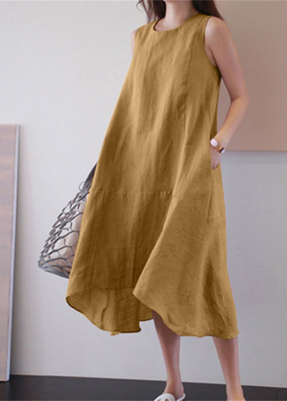 Unique Yellow Patchwork Pockets Maxi Dress Sleeveless