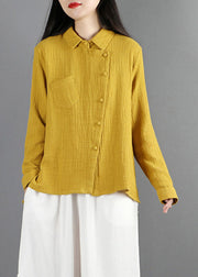 Unique Yellow Patchwork Shirt Long Sleeve