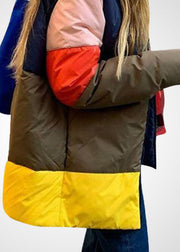 Unique Yellow Stand Collar Zip Up Patchwork Duck Down Puffer Jacket Winter