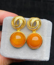 Unique Yellow Sterling Silver Inlaid Beeswax Drop Earrings