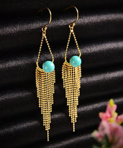 Unique Yellow Sterling Silver Overgild Turquoise Tassel Drop Earrings