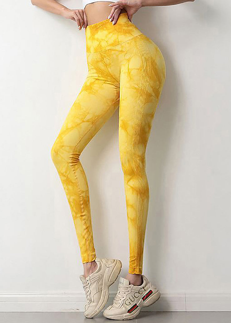 Unique Yellow Tie Dye Butt Scrunch Nylon Capri Gym Shark Leggings