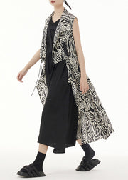 Unique Zebra Pattern Asymmetrical Lace Up Patchwork Silk Long Waistcoat Sleeveless