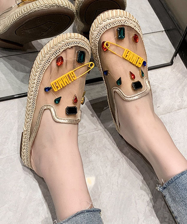 Unique Zircon Splicing Gold Tulle Hollow Out Slide Sandals