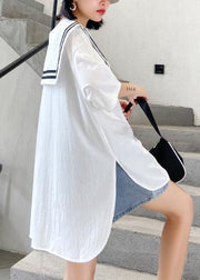 Unique white cotton tunics for women o neck patchwork loose top