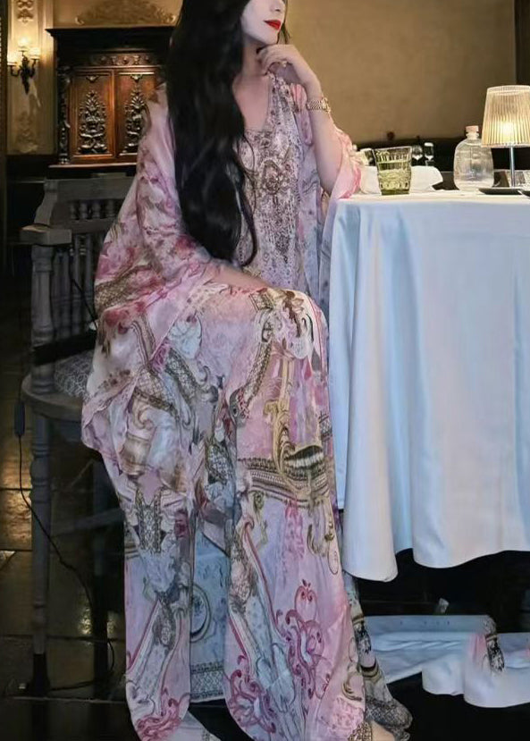 Vacation Style 2024 New Print Long Dress Batwing Sleeve