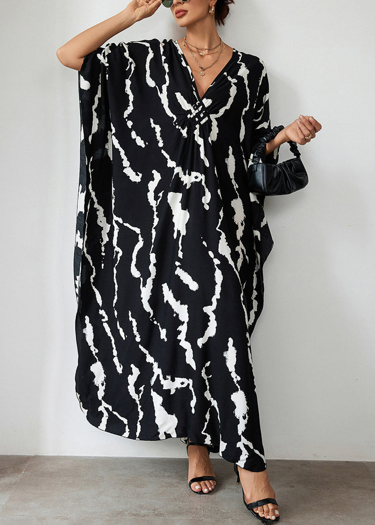 Vacation Style Blue Cotton Printed Beach Robe Dress Summer