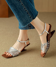 Vacation Style Silver Square Toe Woven Heterotypic High Heels Sandals