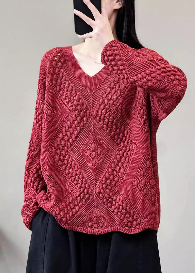 Versatile Purple Pink V Neck Knitting Cotton Sweaters Top Spring