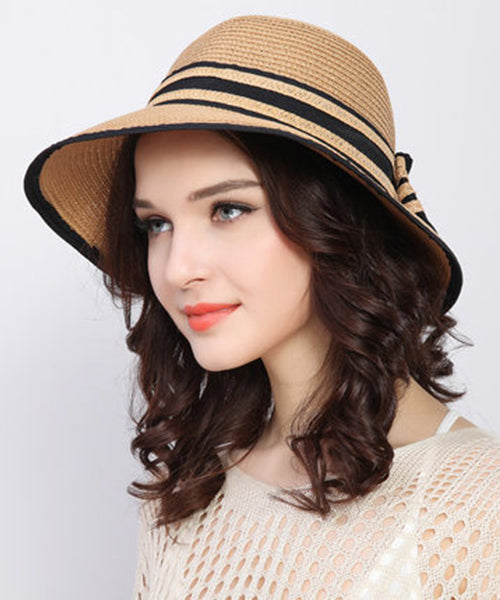 Versatile White Bow Beach Straw Woven Sun Hat Foldable