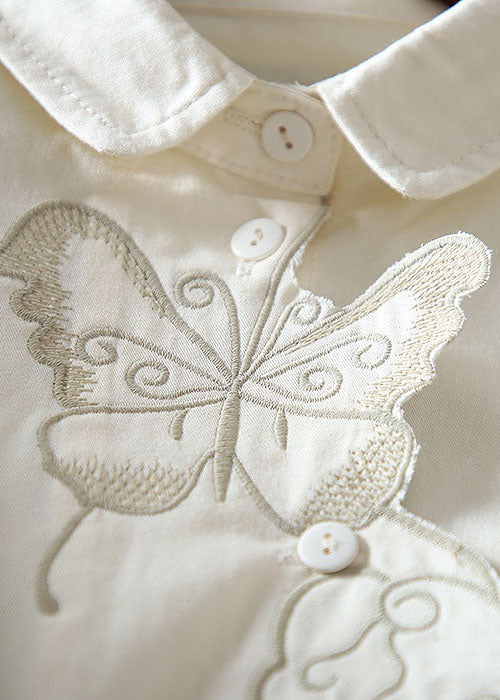 Vintage Apricot Embroidered Butterfly Cotton Blouses Spring