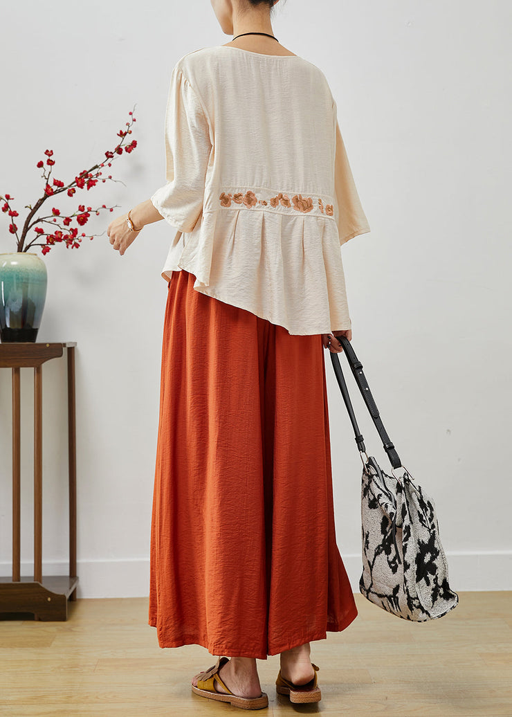 Vintage Apricot Embroideried Asymmetrical Cotton Two Pieces Set Fall