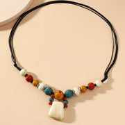 Vintage Apricot Hand Knitting Ceramic Beads Pendant Necklace